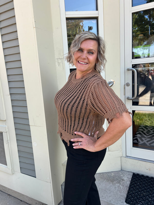 Cat Crochet Fall Top - Mocha Latte