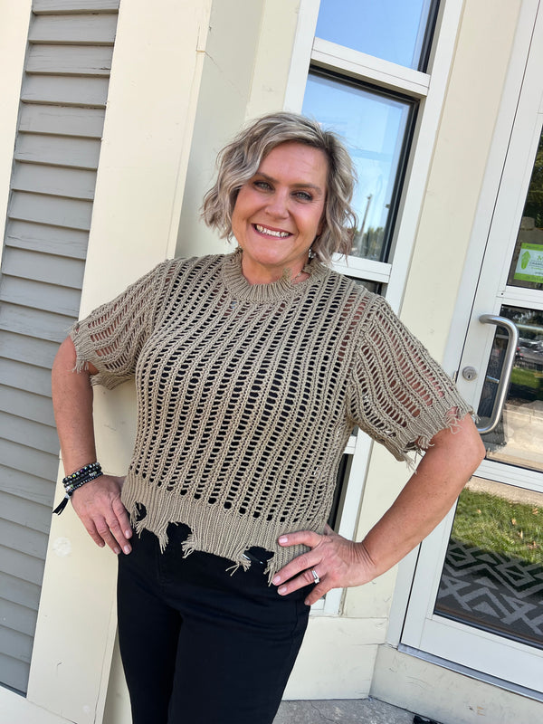 Cat Crochet Fall Top - Olive You