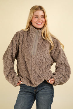 Cozy Days Sherpa Pullover- Dark Taupe