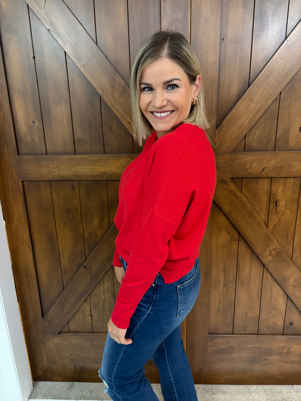 Elsie Round Neck Sweater- Bright Red