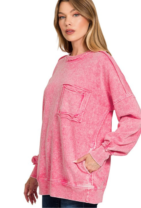 Mindy Mineral Washed Pullover- Red