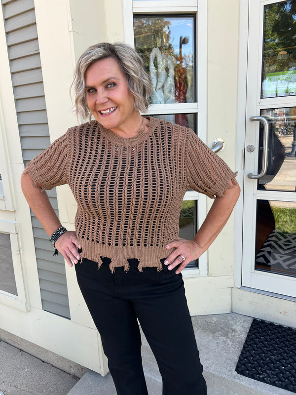 Cat Crochet Fall Top - Mocha Latte