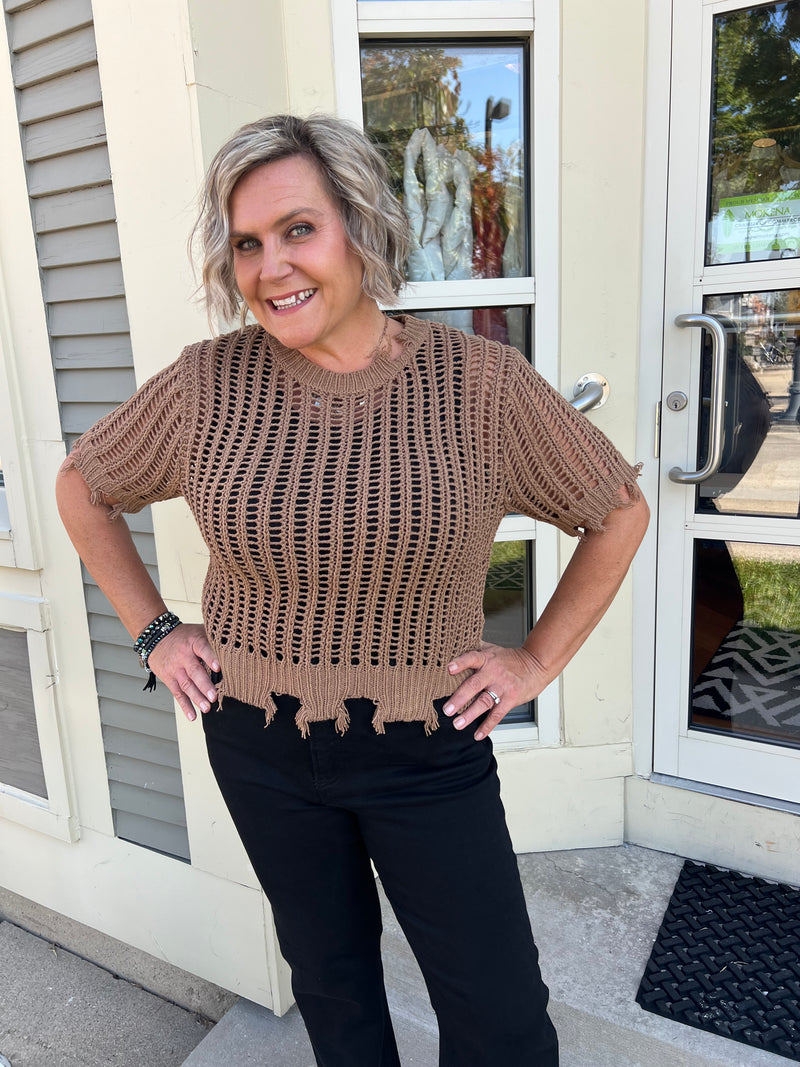 Cat Crochet Fall Top - Mocha Latte