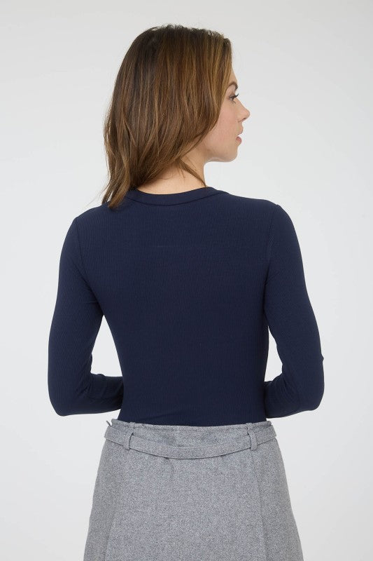Babe Ribbed Bodysuit- Navy