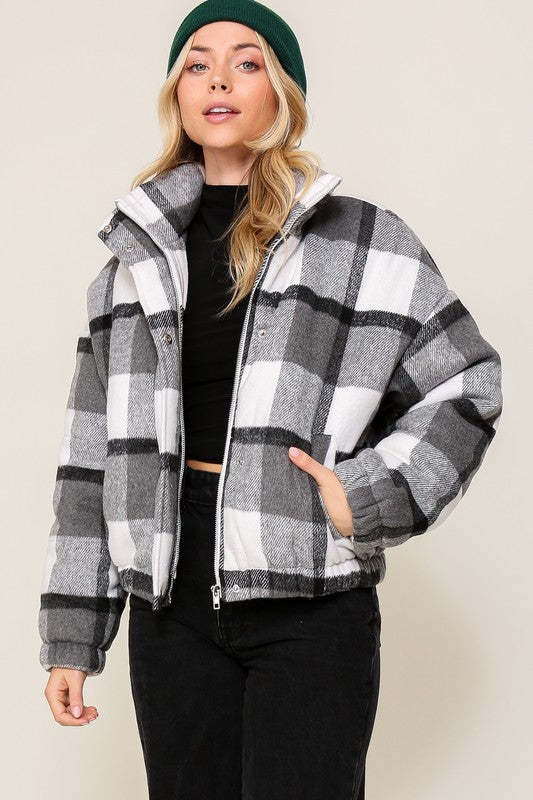 Priscilla Plaid Bomber Jacket- Black