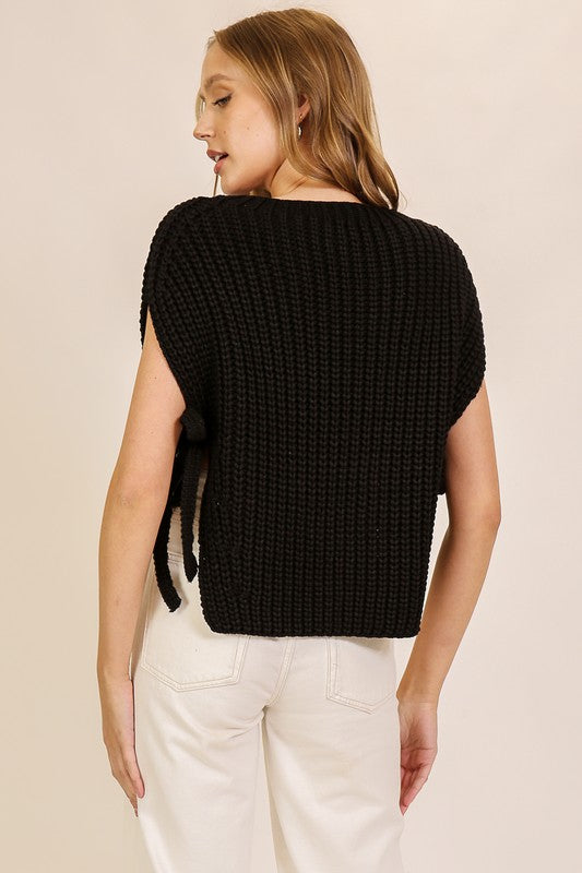Tesla Textured Knit Top- Black