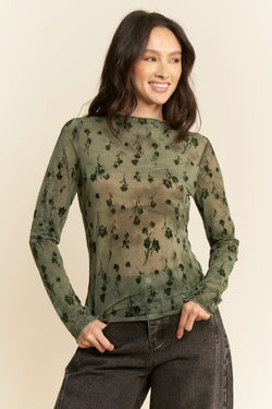 Viv Floral Mesh- Olive