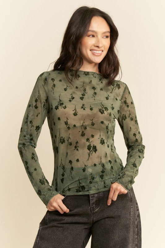 Viv Floral Mesh- Olive