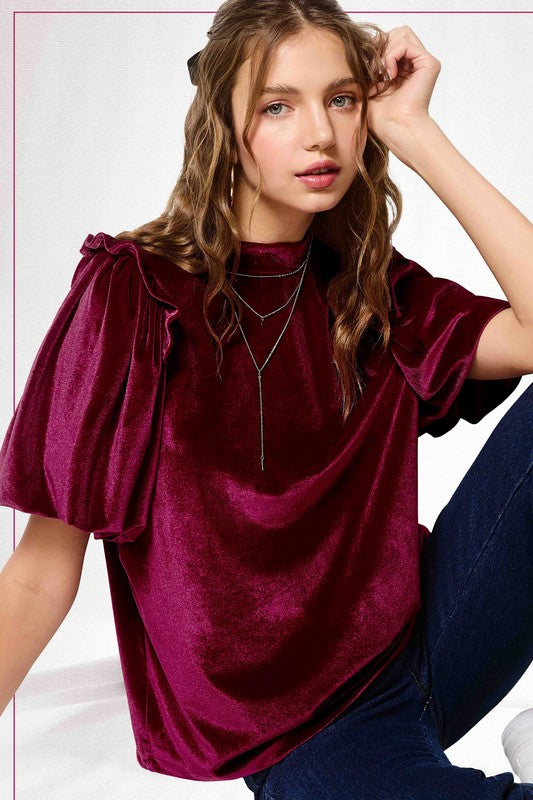 Champagne Dreams Velvet Top- Garnet