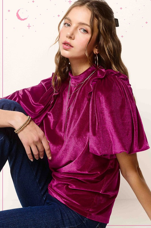 Champagne Dreams Velvet Top- Garnet