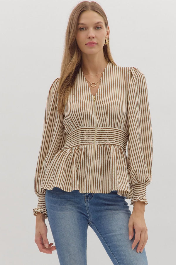 Ellie Striped Top- Brown