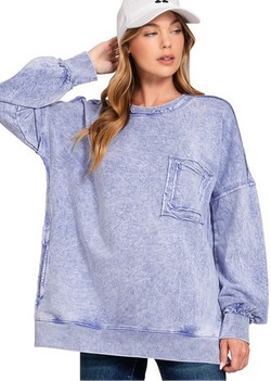 Mindy Mineral Washed Pullover- Blue