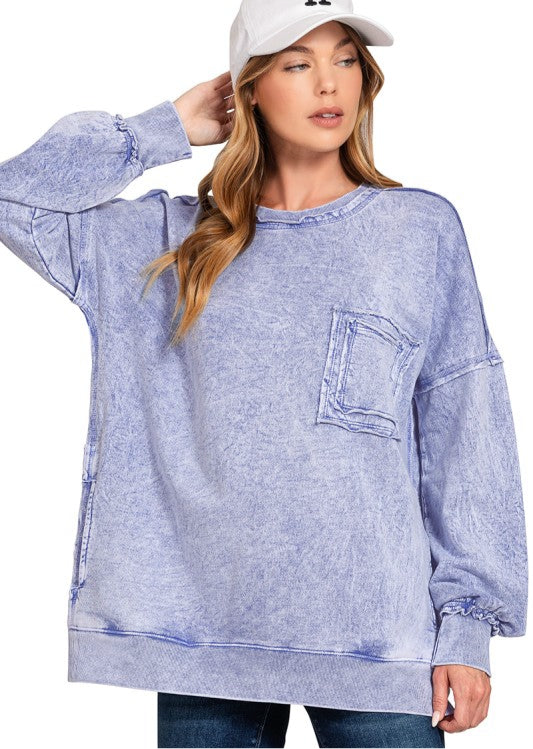 Mindy Mineral Washed Pullover- Blue