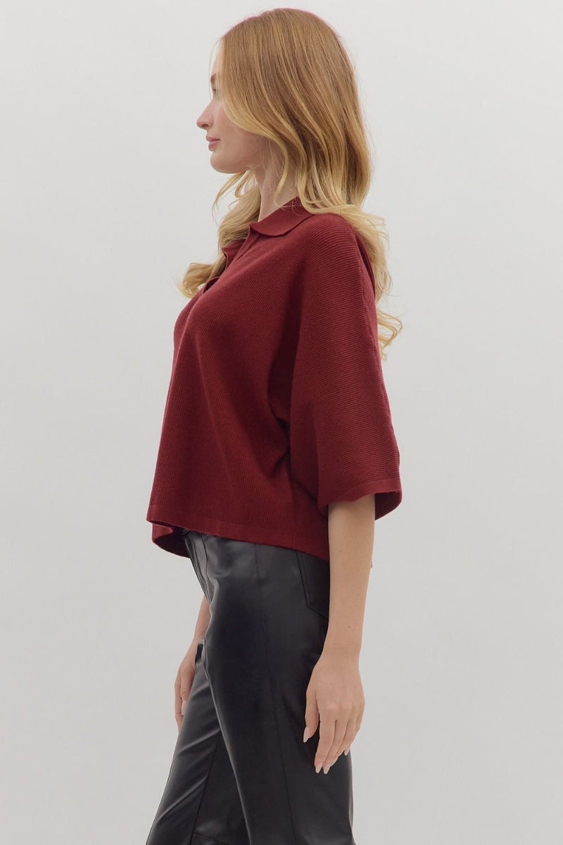 Babe In Burgundy Collared Sweater
