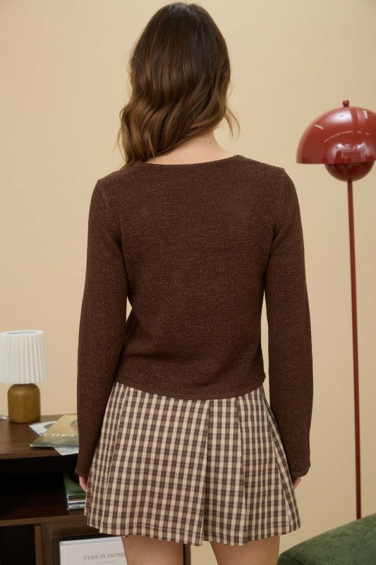 Fall Babe Bow Cardigan- Brown