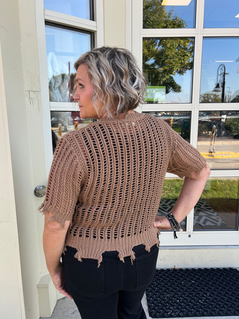 Cat Crochet Fall Top - Mocha Latte