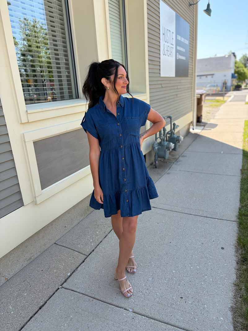 denim house dress Destiny Color:Celadon SHD1 MAYE signature front pockets Zara White Mini Dress