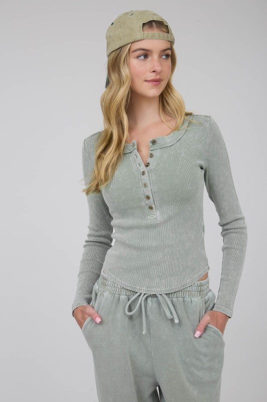 Harlow Washed Henley: Olive
