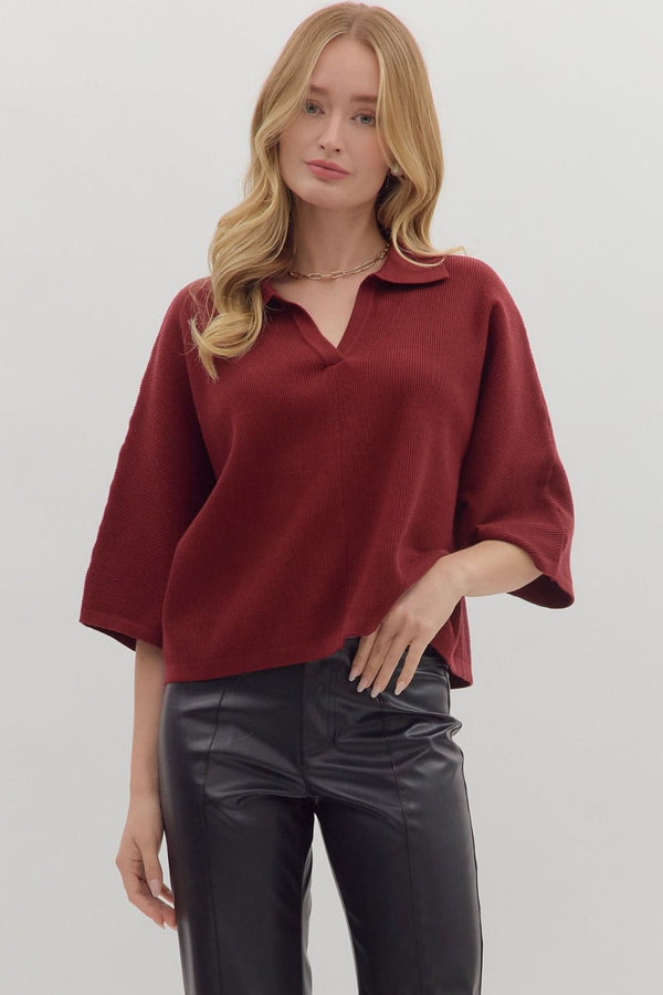 Babe In Burgundy Collared Sweater