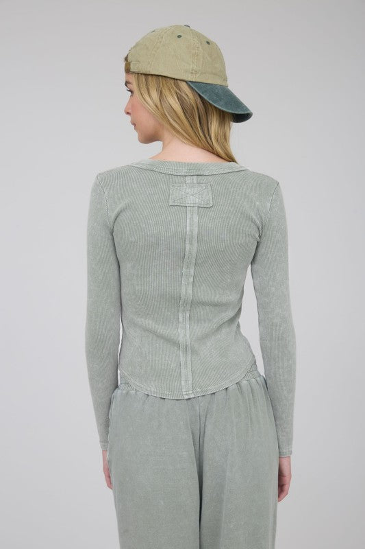 Harlow Washed Henley: Olive