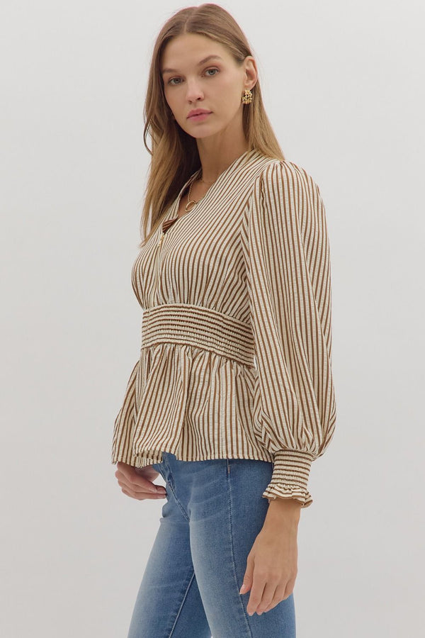 Ellie Striped Top- Brown
