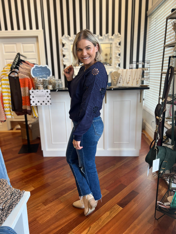 Erika Embroidered Sweater- Navy