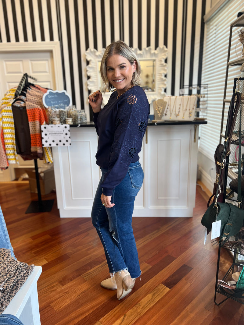 Erika Embroidered Sweater- Navy