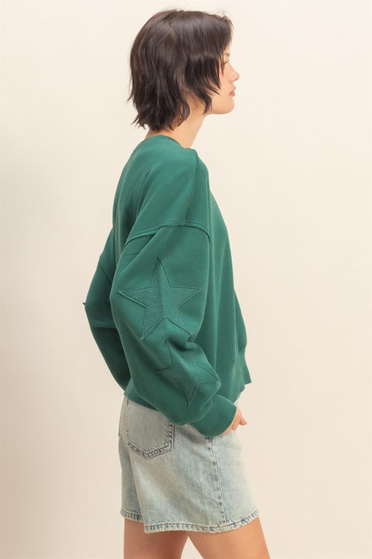 Cozy Star Sweatshirt-Dark Green