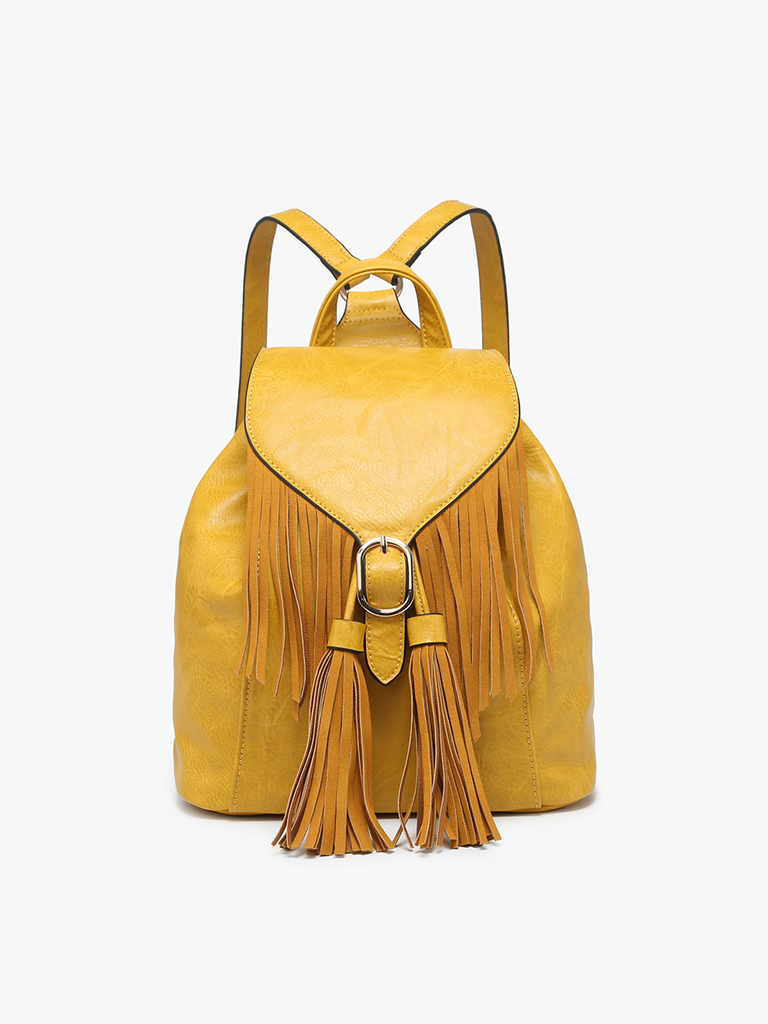 BP2349 Jewel Distressed Bucket Backpack w/ Fringe: Mustard  display picture 1