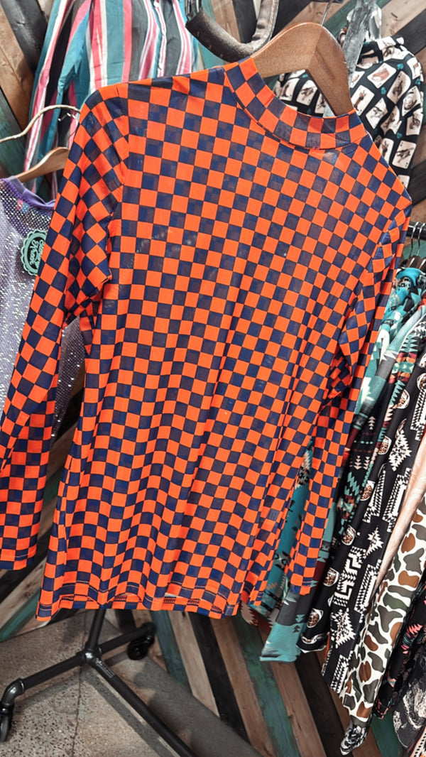 Small Check It Out Top- Orange/Blue