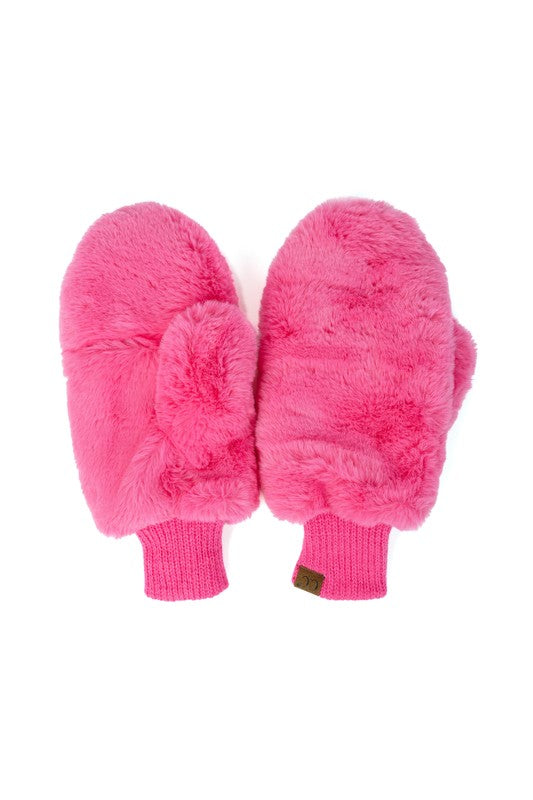 Margo Fur Mitten- Hot Pink