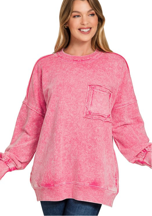 Mindy Mineral Washed Pullover- Red