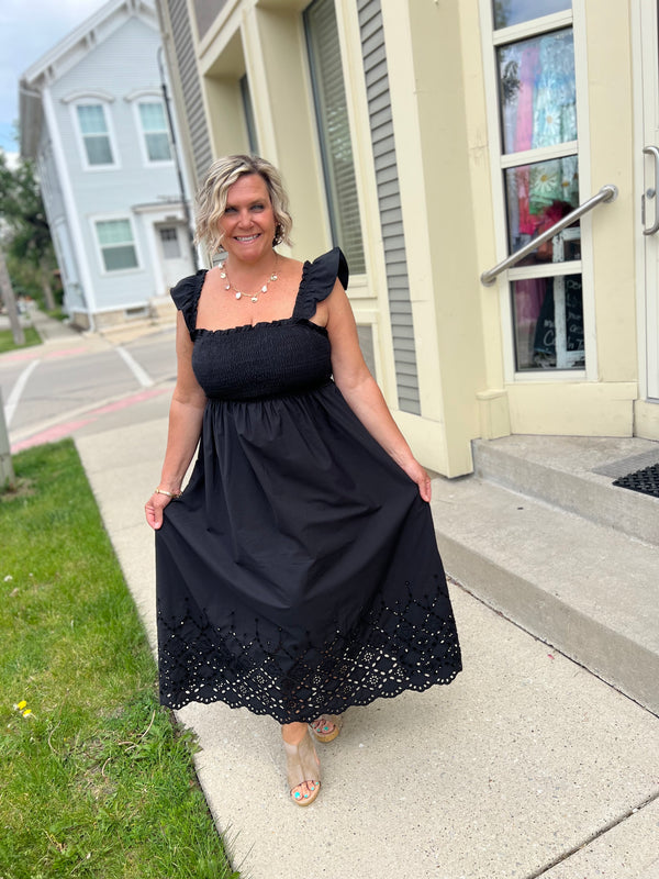 Elsie Eyelet Dress- Black