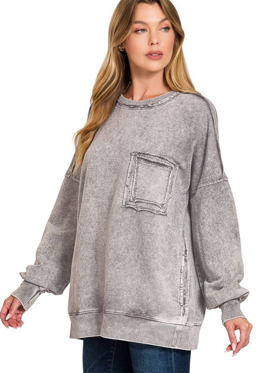 Mindy Mineral Washed Pullover- Black