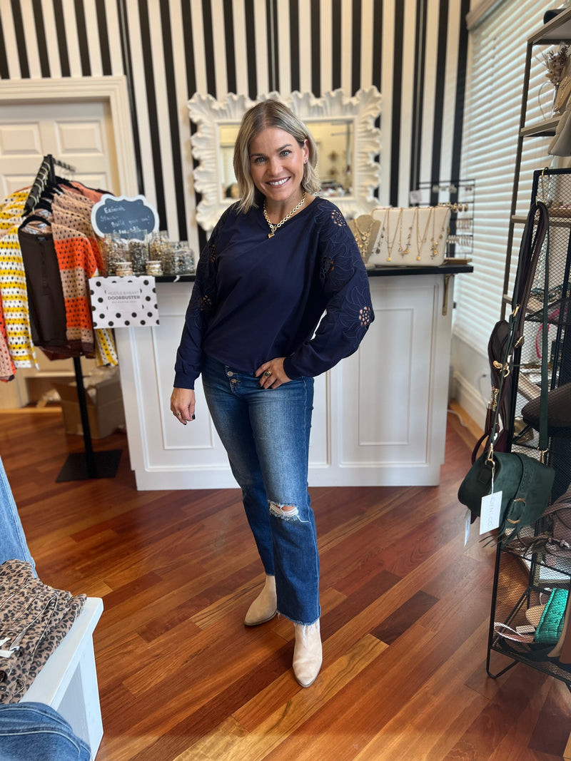 Erika Embroidered Sweater- Navy