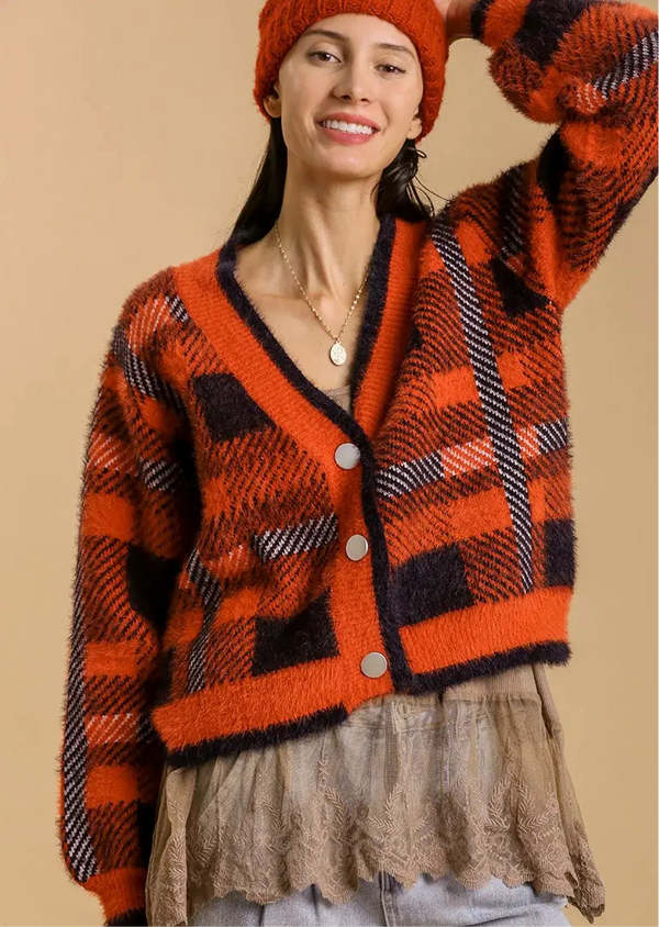 Something In The Orange Plaid Cardigan