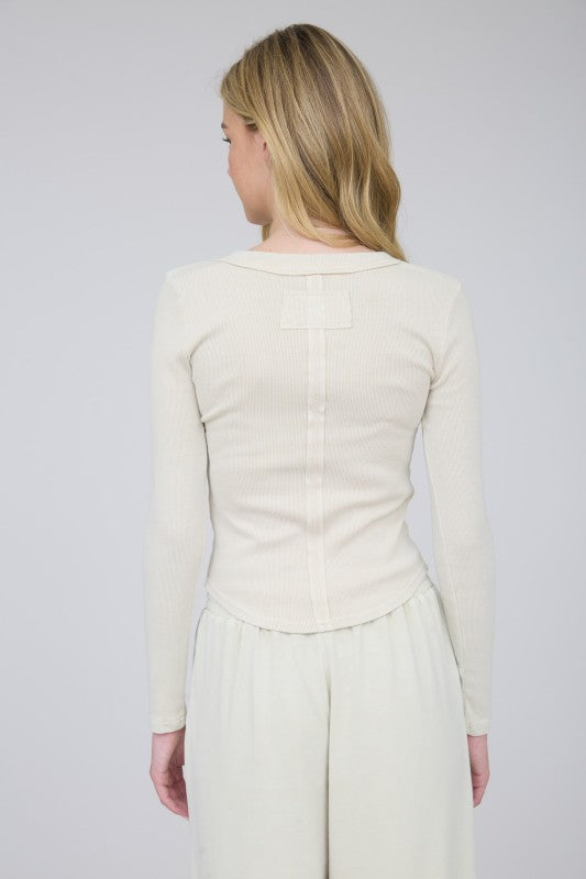 Harlow Washed Henley: Ivory