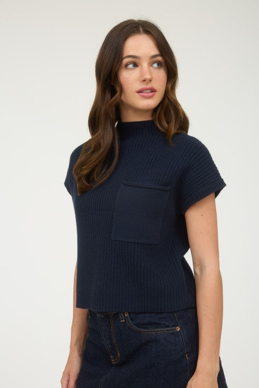 Samantha Short Sleeve Sweater- Navy
