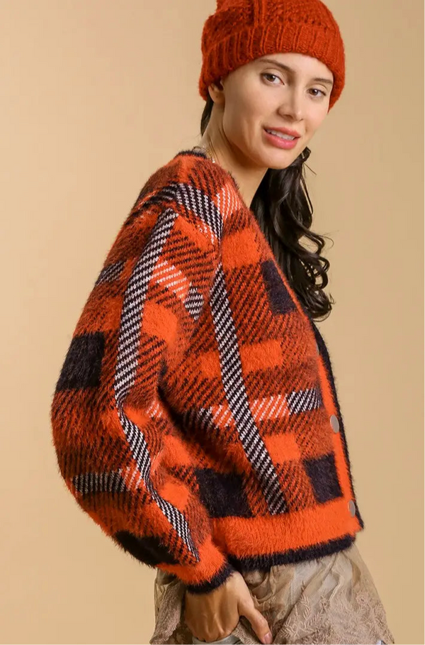 Something In The Orange Plaid Cardigan