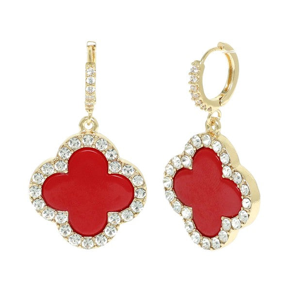 Quatrefoil Gem Earring- Red