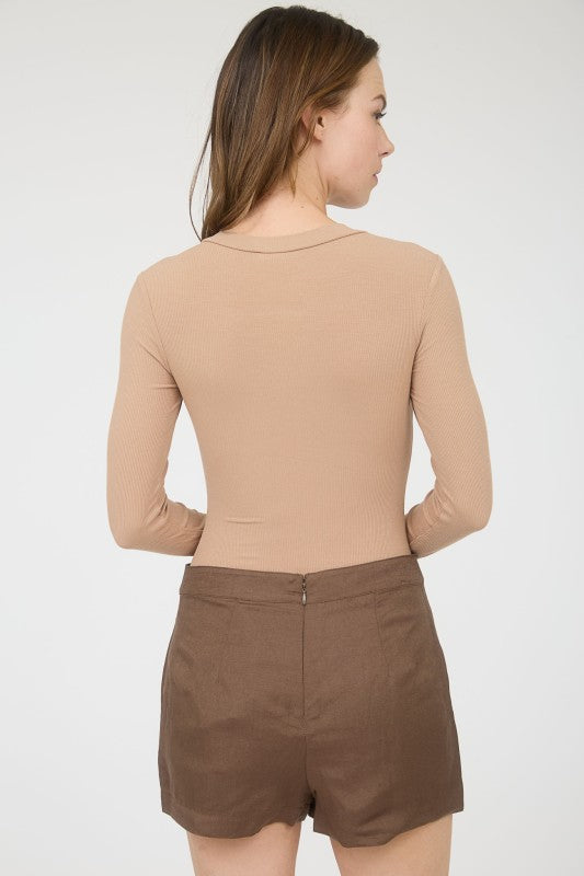 Babe Ribbed Bodysuit- Tan