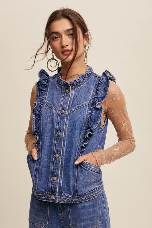 Roxy Ruffled Denim Vest