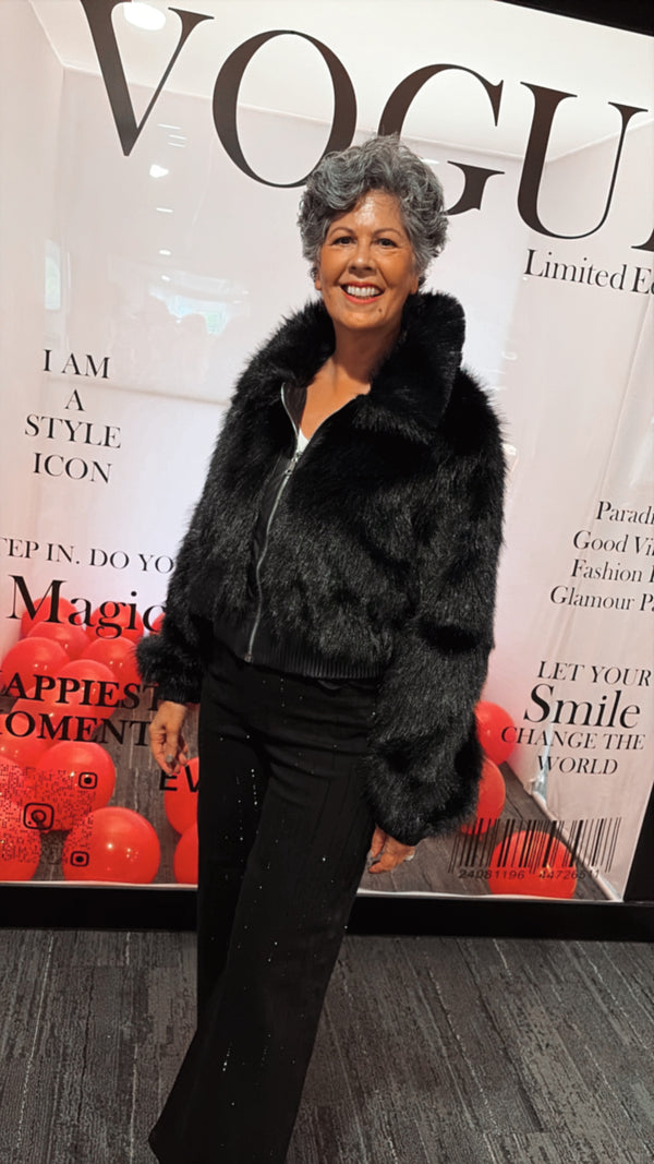 Bella Bomber Faux Fur Jacket- Black