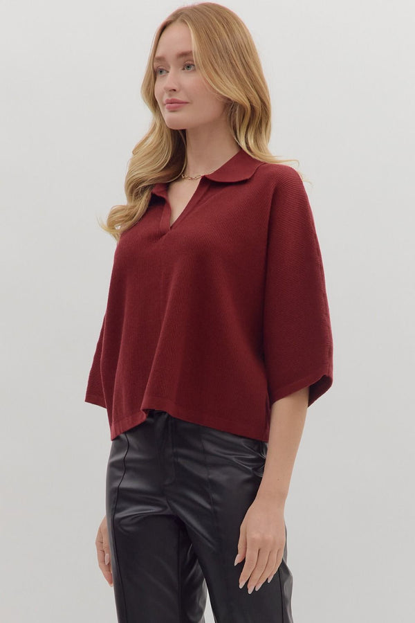 Babe In Burgundy Collared Sweater