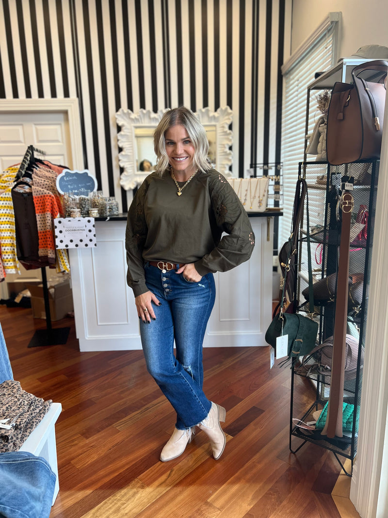 Erika Embroidered Sweater- Olive