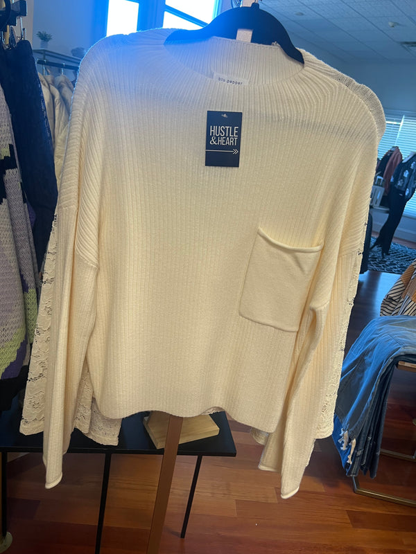 Medium Fall Days Ribbed Sweater-Cream