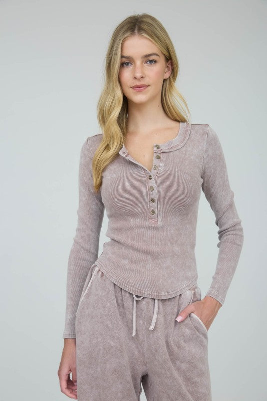 Harlow Washed Henley: Cocoa