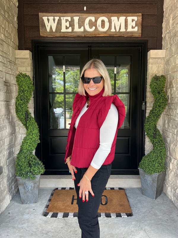 Penelope Puffer Vest- Maroon