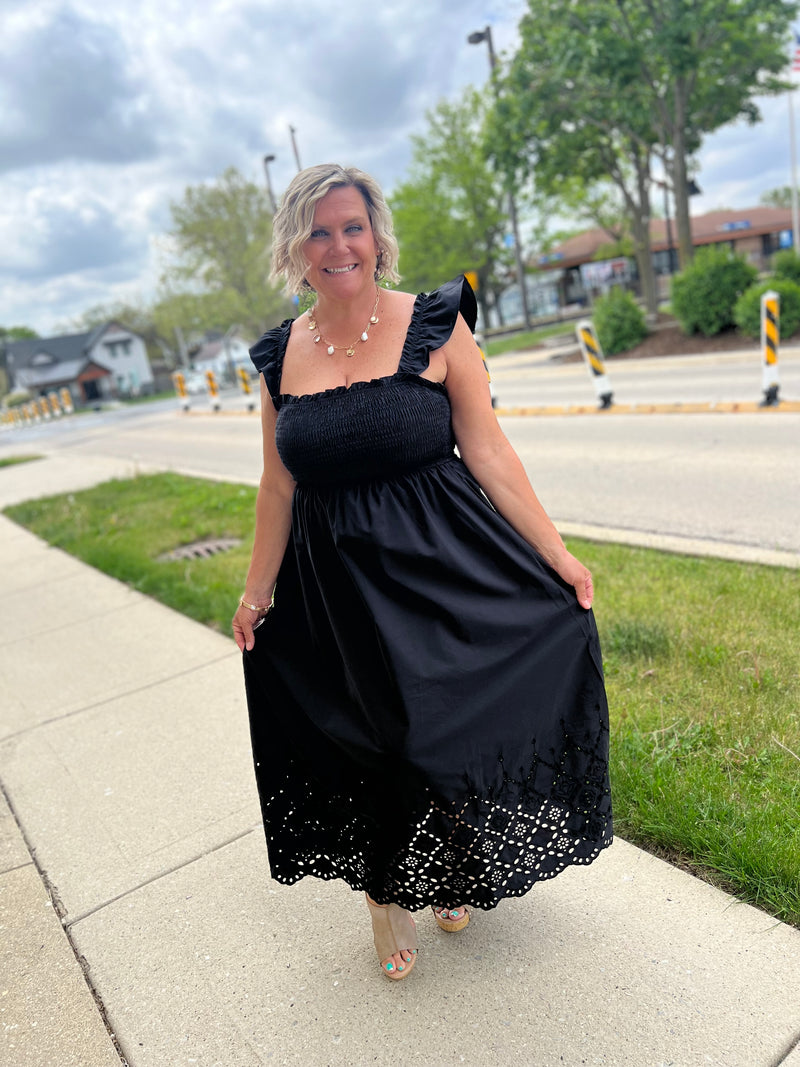 Elsie Eyelet Dress- Black