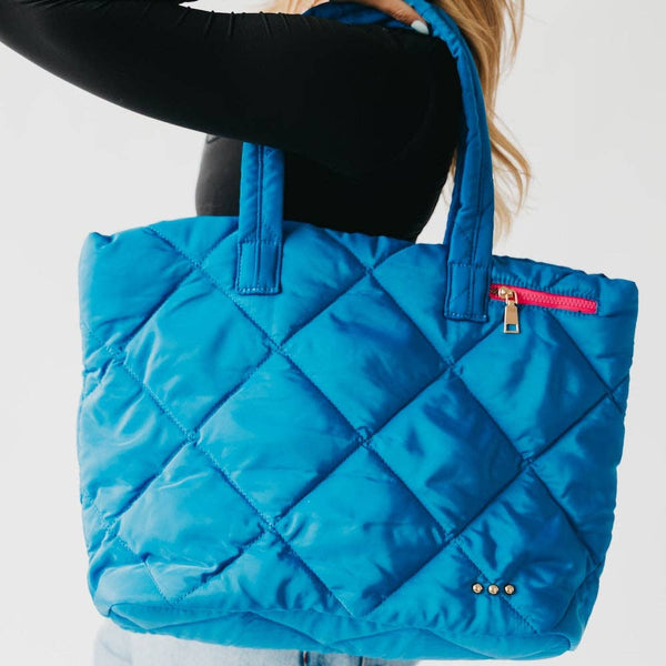 Blue Puffer Quilted Tote